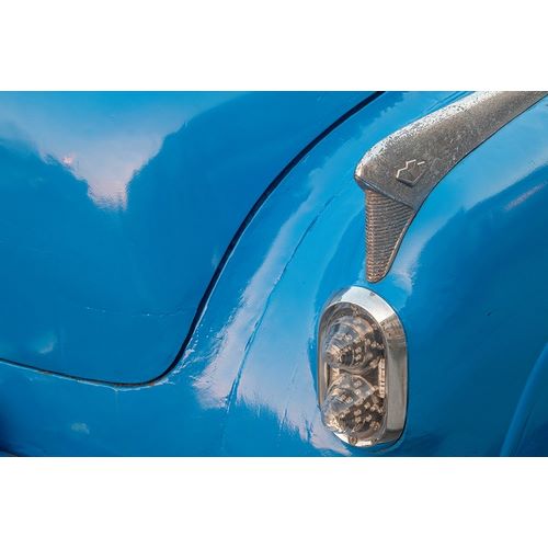 Detail of trunk and rear fender on blue classic American Buick car in Habana-Havana-Cuba
